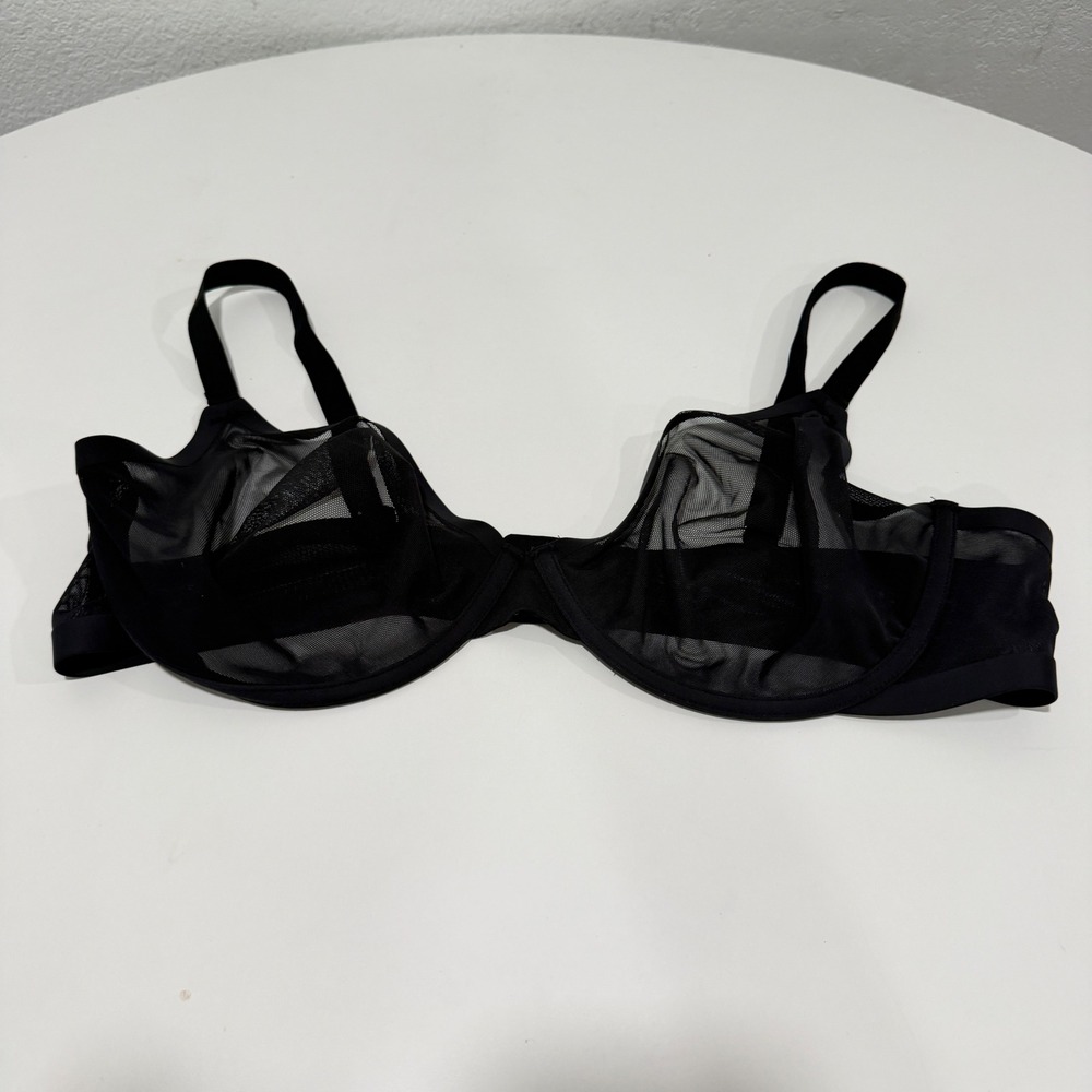 CUUP The Plunge Mesh Underwire Bra Onyx‎ Black Sheer 44C